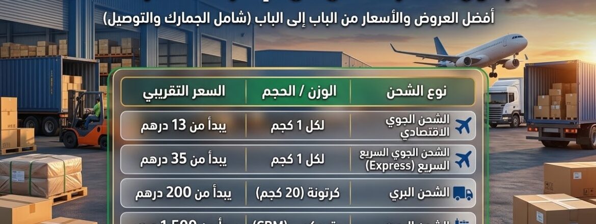 جدول اسعار الشحن من الامارات لمصر 2025